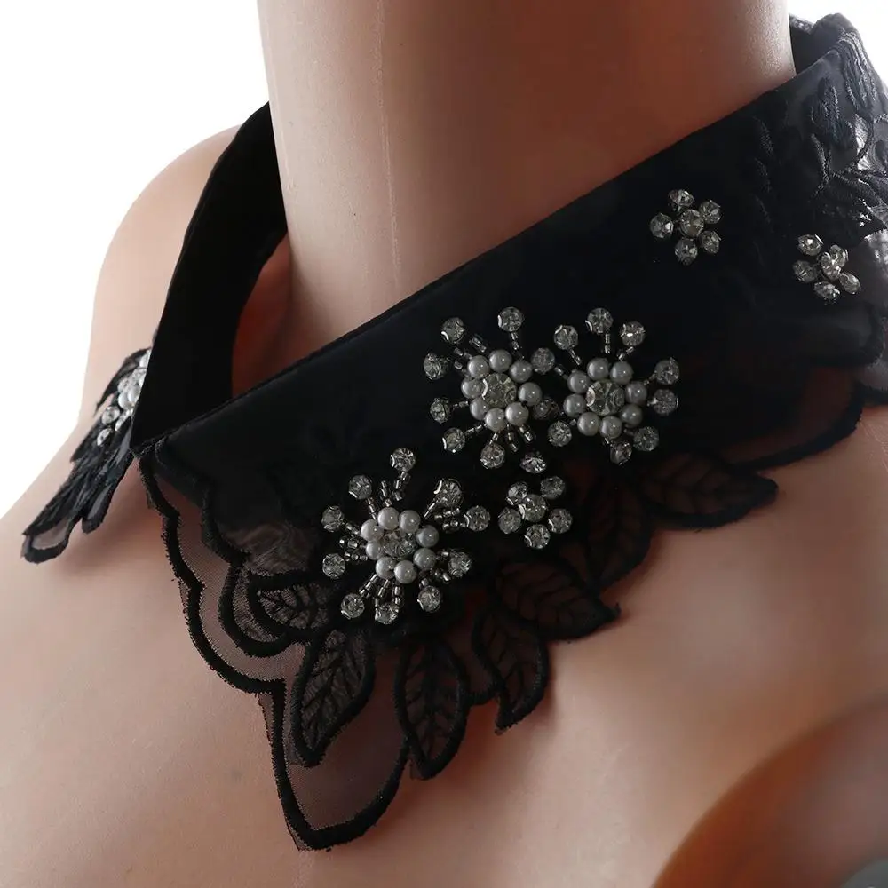 Moda mujer perla hojas de algodón hueco escote falso cuello falso camisas de encaje collares