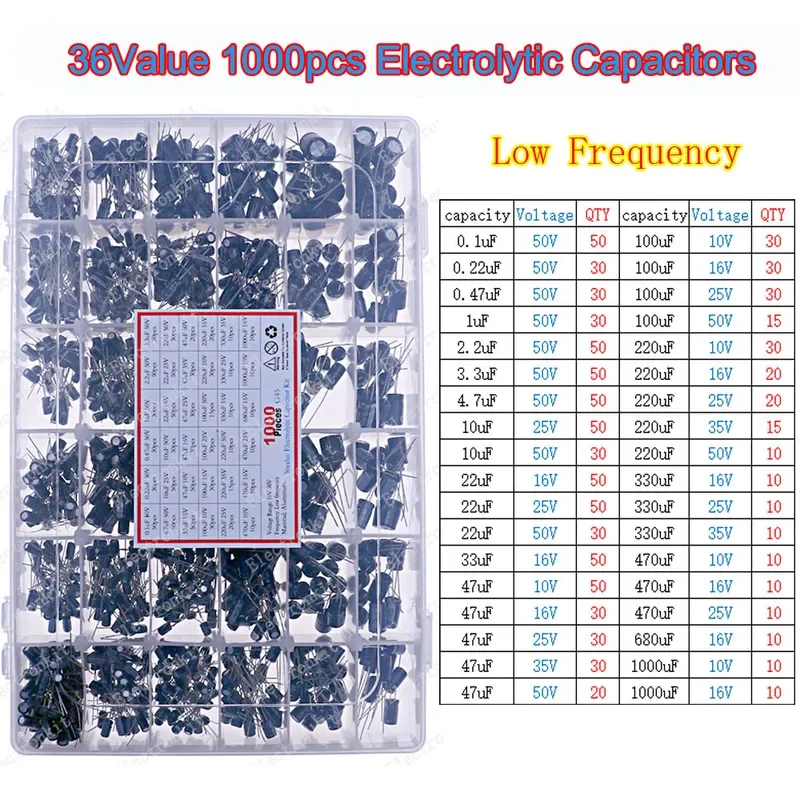 16V 25V 35V 50V 100V 400V 0,1uF-1500uF DIP SMD Conjunto de kit de sortimento de capacitores eletrolíticos