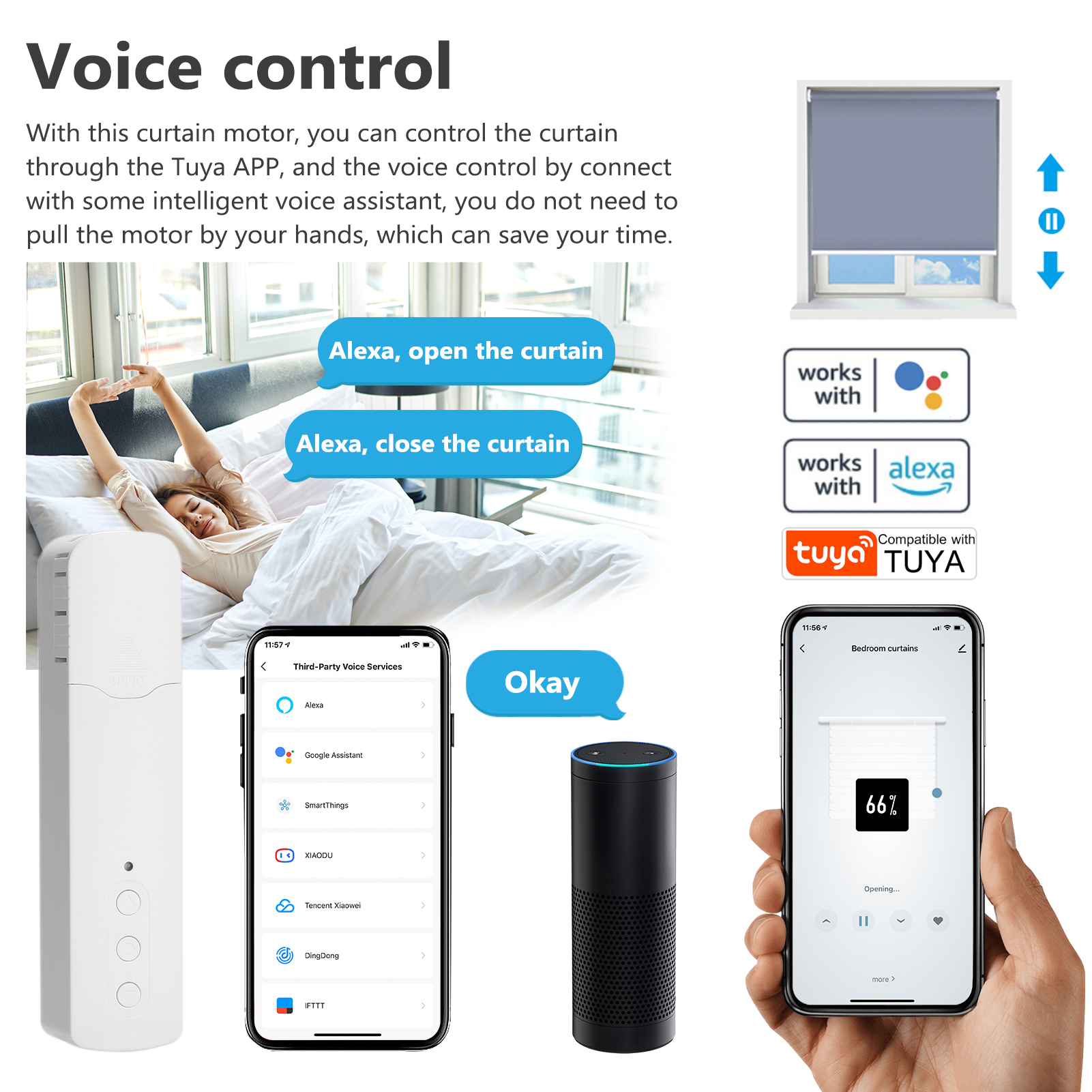 Tuya WIFI スマート電動カーテンモーターチェーンローラーブラインドプルビーズカーテンスイッチシステム Alexa Google ホーム音声制御