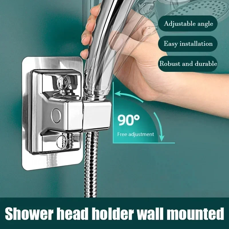 Suporte universal para cabeça de chuveiro, suporte ajustável para parede, autoadesivo, suporte portátil, acessório de banheiro