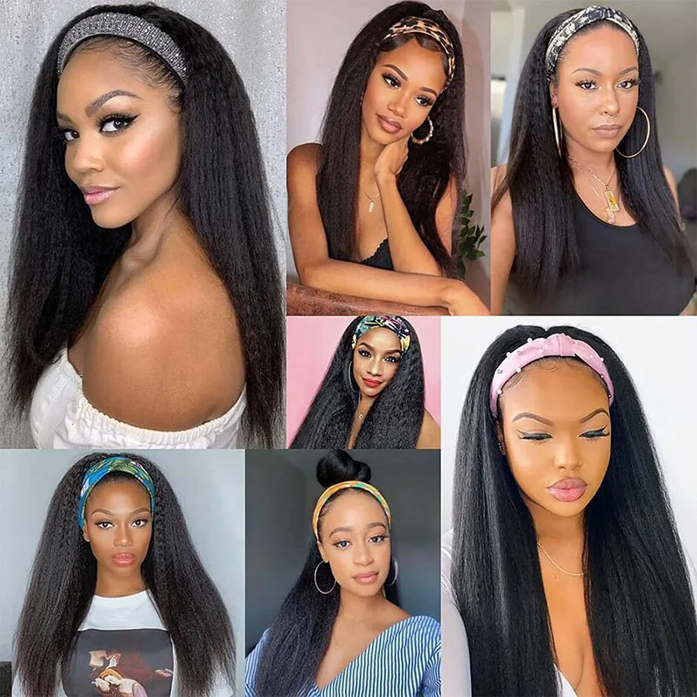 Parrucche per capelli lisci crespi Parrucca per capelli umani Remy pronta da indossare Parrucca per capelli umani con fascia diritta Yaki brasiliana per le donne