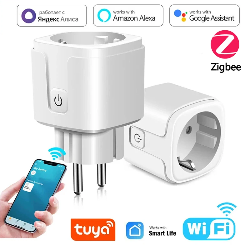 TUYA enchufe inteligente WiFi o Zigbee3.0 enchufe UE 16/20A con Monitor de potencia función de sincronización Control de voz funciona con Alexa Google Home