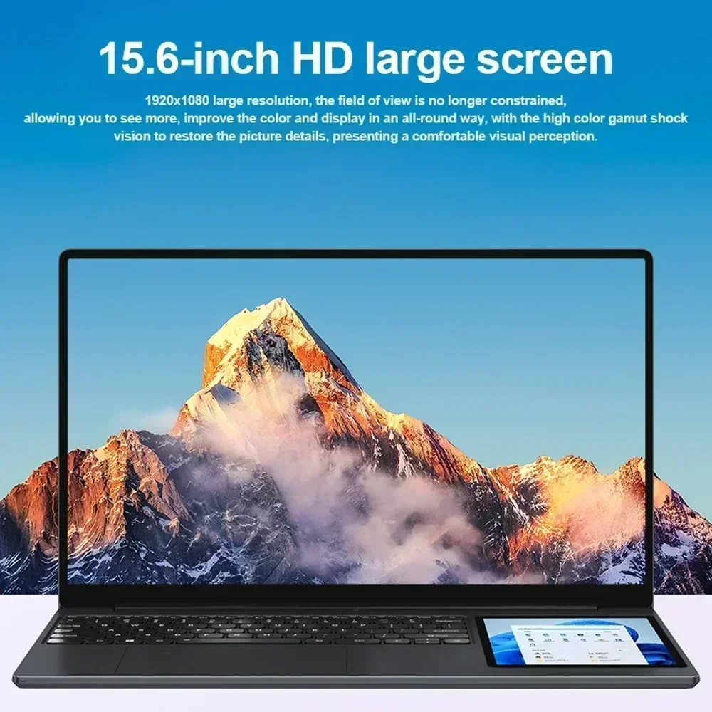 CRELANDER 듀얼 스크린 노트북, 인텔 알더 레이크 N100, 16GB DDR4 RGB 백라이트 키보드, 컴퓨터 노트북 터치스크린, 15.6 인치 + 7 인치