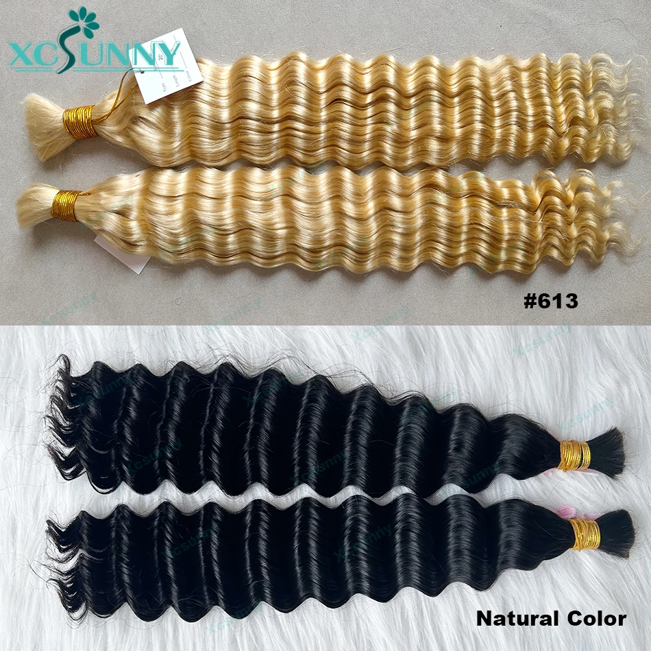 Bulk Cabelo Humano para Trança, Honey Blonde, Deep Wave, Double Drawn, Extensões Bundles, Sem Trama, Boho Tranças, 613