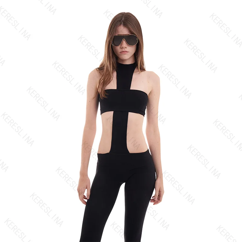 High Street Retro Neckholder schlanke Damenstrumpfhose American Style Punk Y2K Goth Emo Girl Streetwear Fashion Sexy Jumpsuit Hose