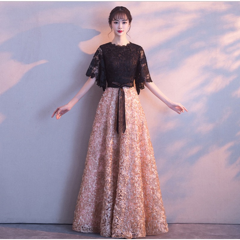 Banket ronde hals kleine jurk 2025, nieuwe lente/zomer verjaardagsfeestje jurk, gastheer temperament, student halflange avondjurk