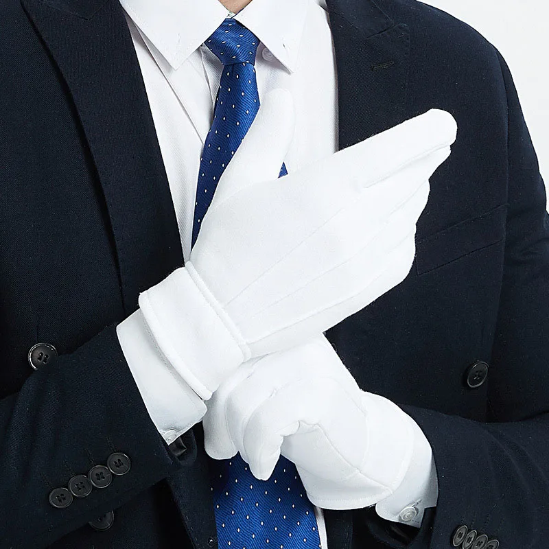 1Pair White Formal Gloves Winter Warm Men Uniform Tuxedo Honor Guard Parade Cosplay Costume Inspection Work Butler Gloves