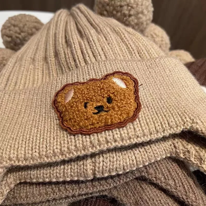 Chapéu de lã do bebê bonito urso proteção de orelha chapéu crianças inverno engrossado quente malha versão coreana do chapéu do bebê