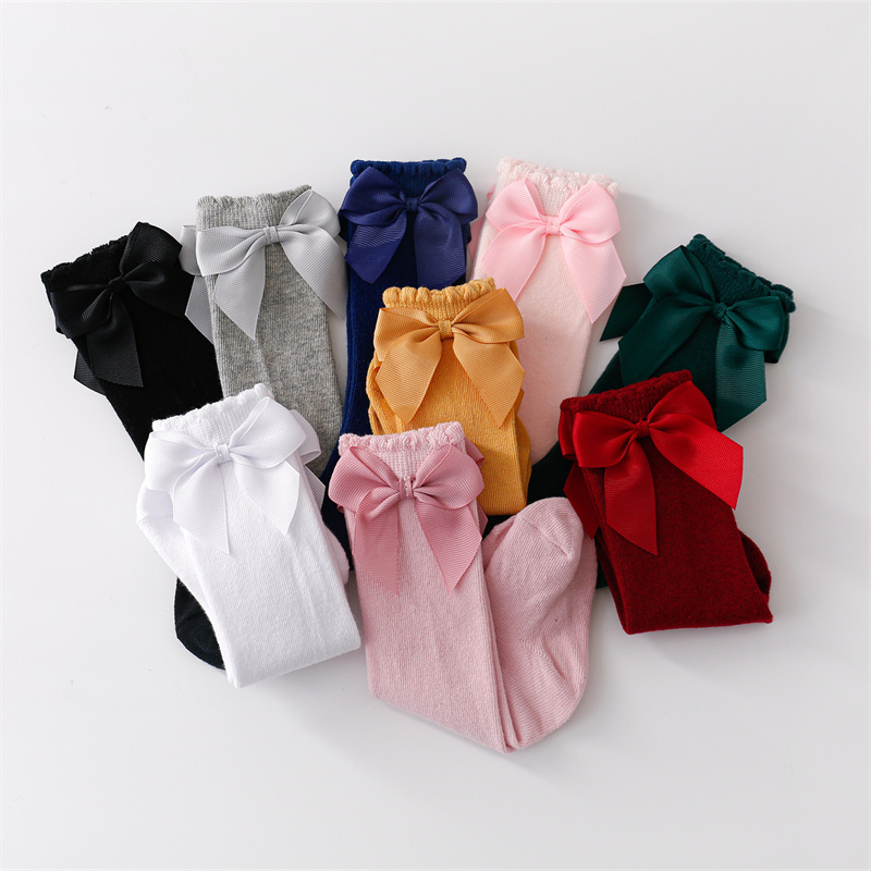 Lawadka calcetines de algodón para niñas con lazos hasta la rodilla calcetines de princesa para niñas calcetines largos para niños pequeños otoño 0-7 años