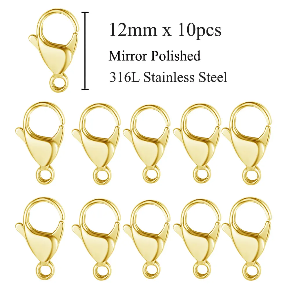 10 ชิ้น/ล็อตกระจกขัดเงา 316L สแตนเลส Lobster Clasp 9-19 มม.ไม่เคยเลือน DIY เครื่องประดับ Clasps สําหรับสร้อยคอสร้อยข้อมือทํา