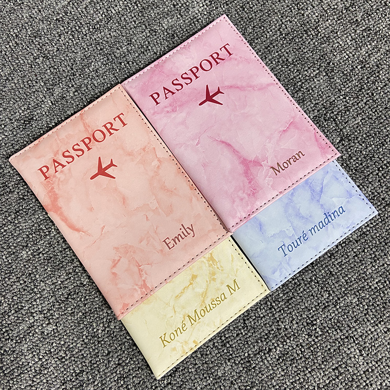 Funda de pasaporte rosa personalizada con nombres, fundas de viaje para pasaporte con nombres personalizados para mujer