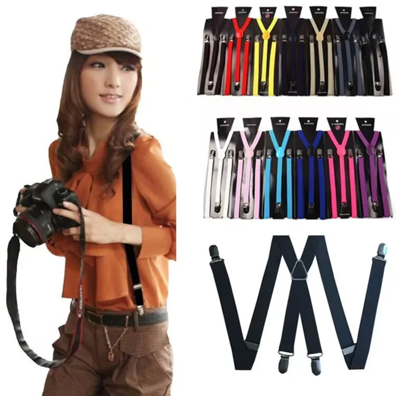 Suspenders Men Adjustable Elastic X Back Pants Women Suspender for Trousers 2.5CM Width 4 Clips Adjustable Elastic Back Braces