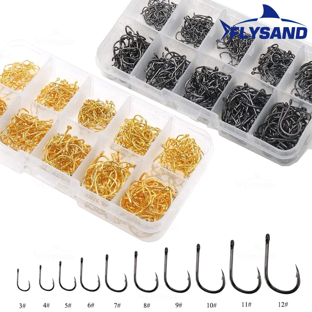 FLYSAND 100 pz/500 pz Ami da pesca in acciaio ad alto tenore di carbonio Dimensioni miste Gancio per jig spinato Pesca alla carpa Jig Head Accessori per la pesca a mosca