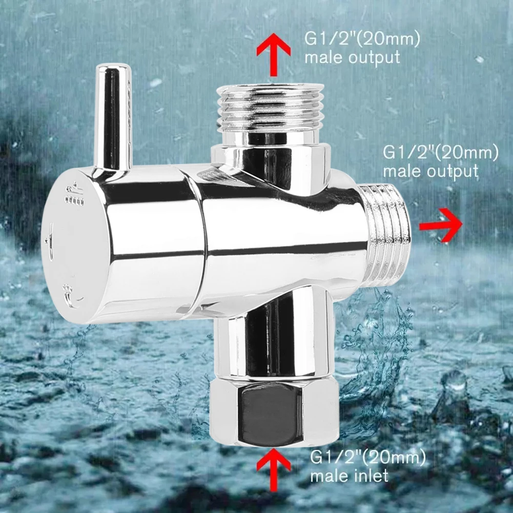 หัวก๊อกน้ำอุปกรณ์ห้องน้ำหัวฝักบัวอาบน้ำ3ทิศทาง Diverter วาล์ว G1/2สามฟังก์ชั่นสวิทช์อะแดปเตอร์