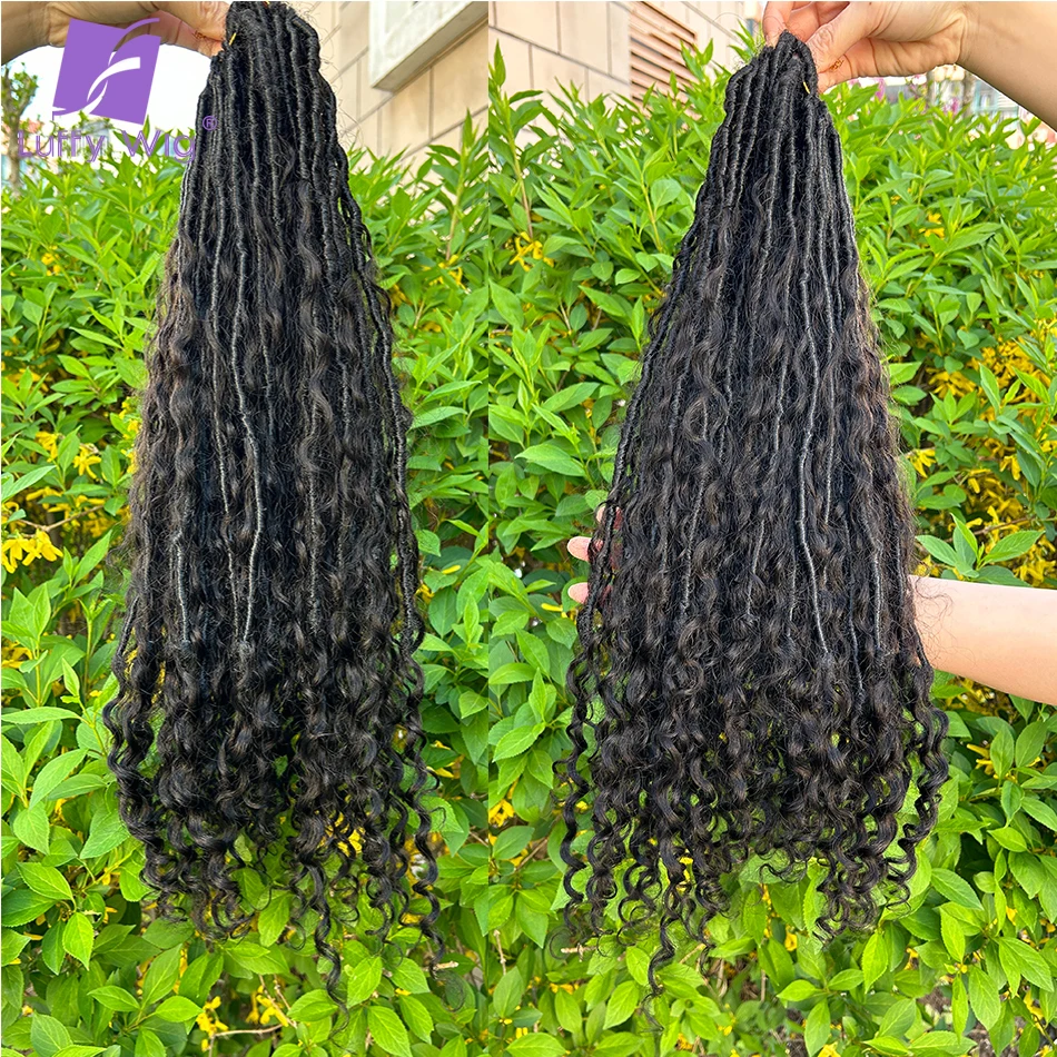 Boho Crochet tranças com encaracolado termina, Pré-loop com extensões de cabelo humano, Deusa Box, tranças sem nós, macio