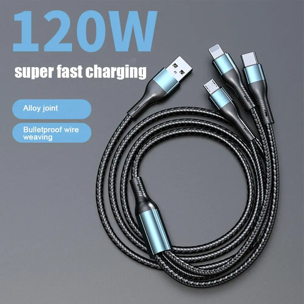 Cable de carga de 120W para Apple, Cable de datos de carga rápida, compatible con Android, V3R8