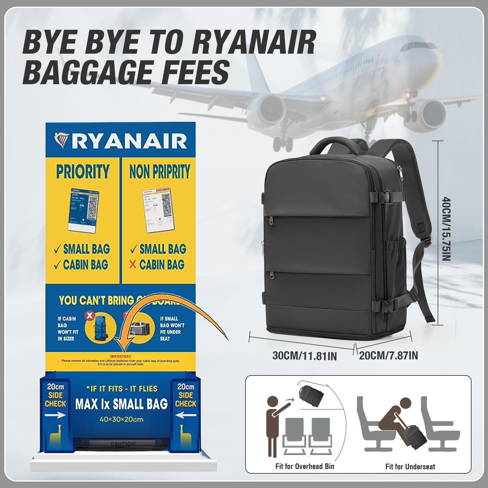 Women Men Hand Luggage Backpack Business College Laptop Travel Backpack Waterproof Carry on mochila viaje cabina avion 40x20x25