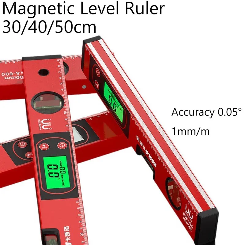 30/40/50 cm elektronisches Digitalanzeige-Pegellineal, magnetischer Winkelmesser, Aluminiumlegierung, Winkelmesser, Neigungsmesser, 90 Grad