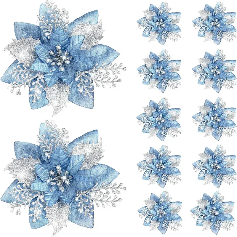 5 uds 14,5 cm brillo flores artificiales de Navidad Mreey decoración de árbol de Navidad adornos de Feliz Año Nuevo flores falsas de Navidad natal