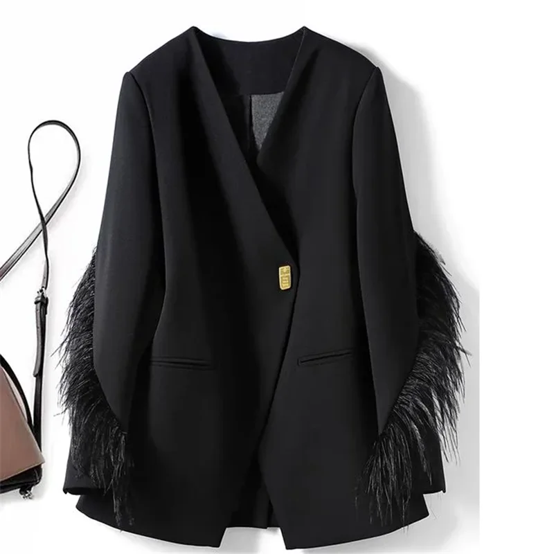 Chaqueta de traje de primavera y otoño para mujer, abrigo informal holgado a la moda, Blazer de Color puro con botones y borlas, prendas de vestir exteriores para mujer 2024