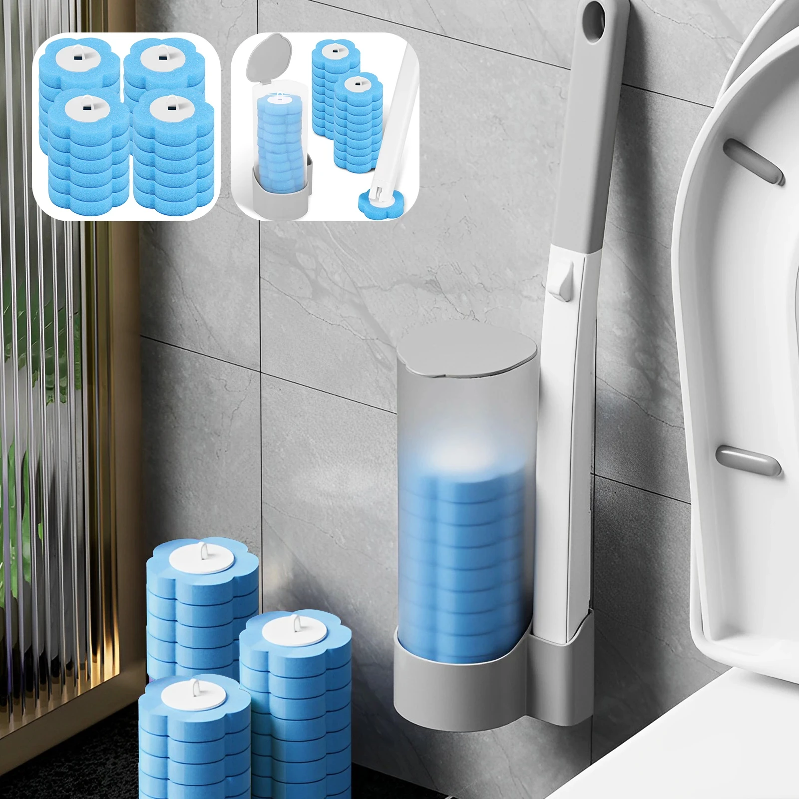 18/36 stuks wegwerp toiletborstel lange steel wandgemonteerde wc-reinigingstoolkit met vervangbare opzetborstel badkameraccessoires