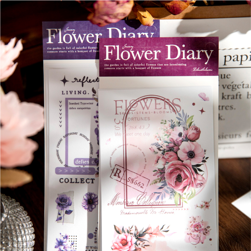 Journal GO 6pcs Flower Shadow Decorative Sticker Fresh Plant Flowers Collage Scrapbooking Label Diy Diary Journal Planner Label