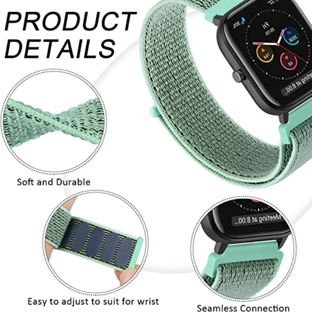 20mm 22mm Nylon Loop Strap for Amazfit GTR 47mm/GTR2/2e/3/3 Pro/4/GTS/2/mini/3/4 Bracelet for Amazfit Balance/bip 5/Stratos 2 2S