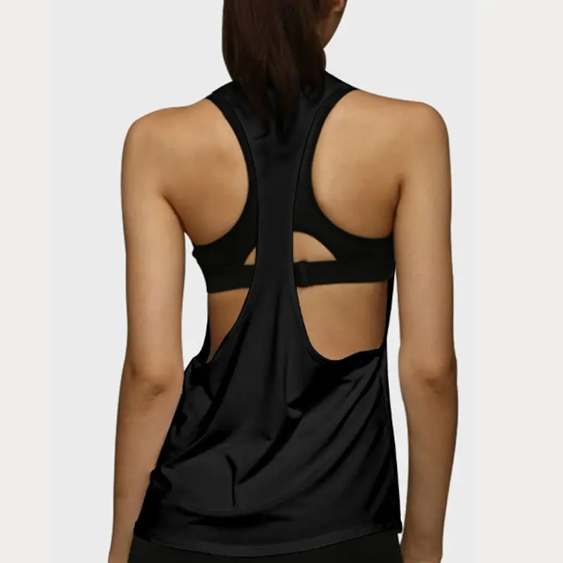ผู้หญิงกีฬา Smock ฟิตเนสเสื้อกีฬา T-Shaped Quick Drying Slim แขนกุดวิ่งเสื้อกีฬา