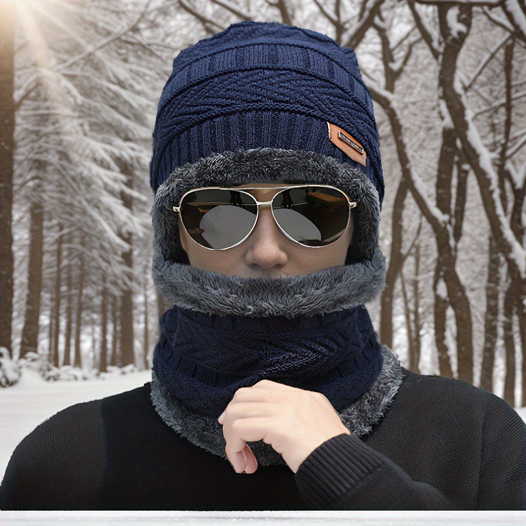 Scarf hat winter classic anti cold elastic hat Knitted Hat Scarf Set Thickened Neck Scarf Neck Warmer Hat Set for Mans