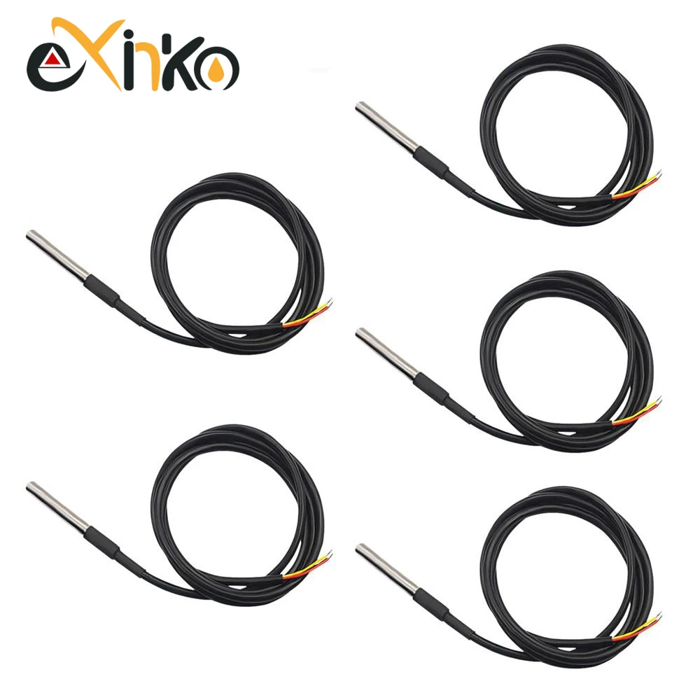 5pcs DS1820 Temperature Sensor Waterproof DS18b20 Temperature Probe 1M 2M 3M 5M Temperature Sensor 18B20 For Arduino DIY Kit
