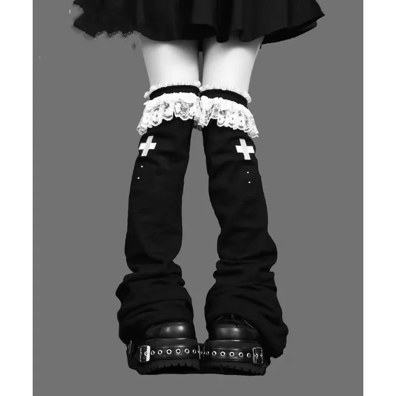 Y2k subcultura punk meias de perna larga estilo harajuku feminino malha capa de perna lolita americana sobre meias manter quente capa de perna