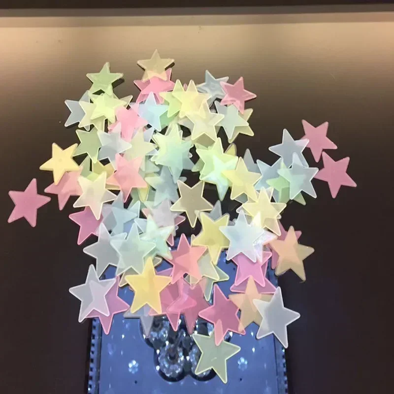100 unids/bolsa juguetes que brillan en la oscuridad pegatinas de estrellas luminosas para decoración del hogar dormitorio pintura fluorescente pegatinas de PVC juguetes para niños