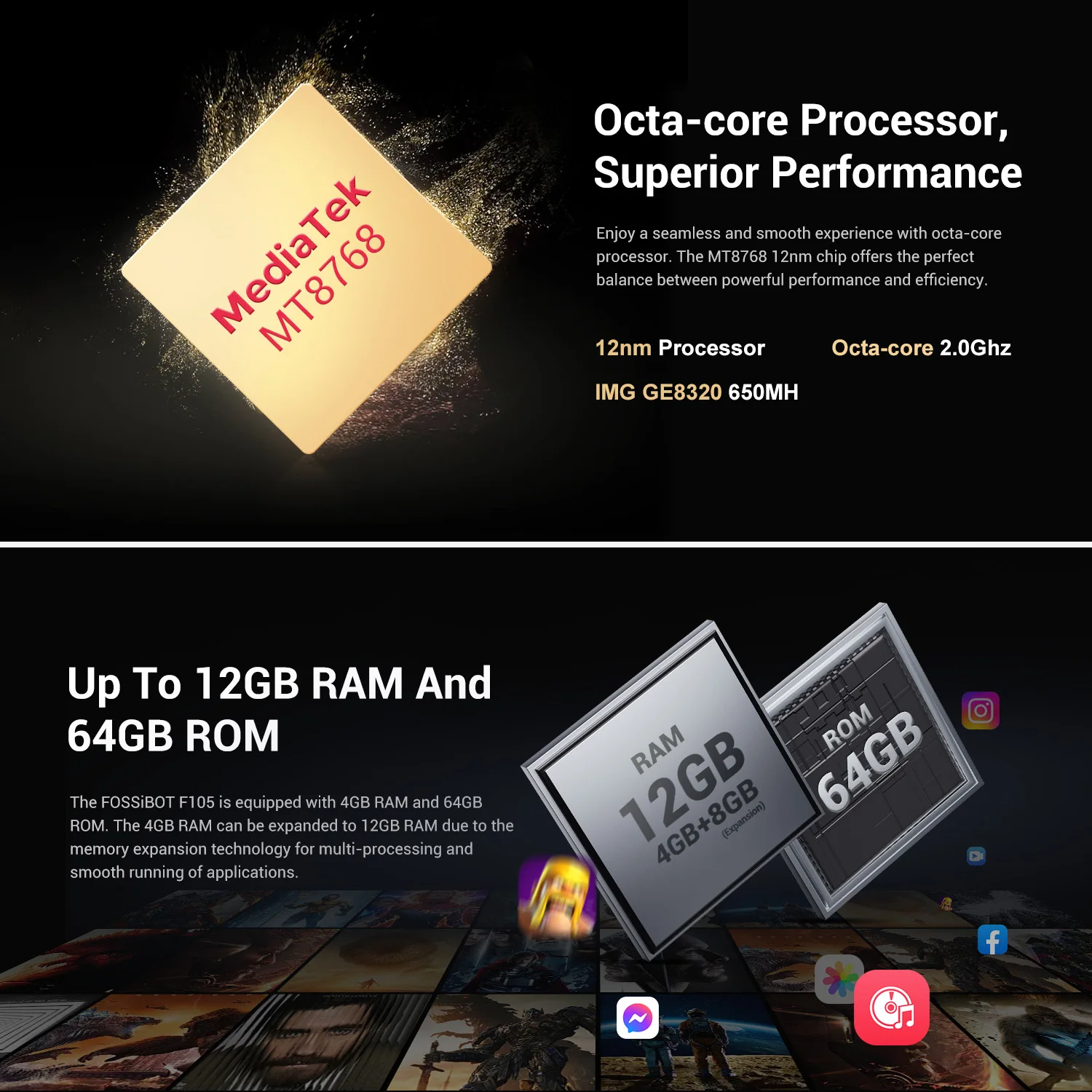 [World Premeire] FOSSiBOT F105 Smartphone robusto Android 14 OS 10300mAh 12 + 64GB Celular Câmera de 20 MP 6,745 "HD + IPS Phone