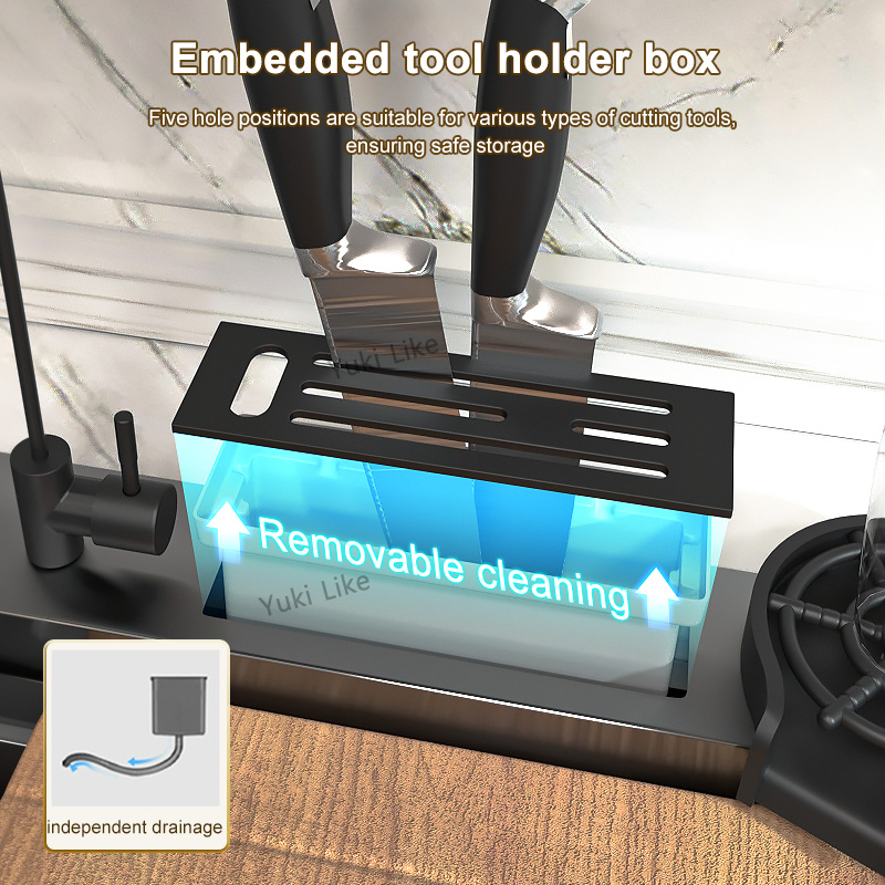 滝全体を備えたステンレス鋼の台所の流し,デジタルディスプレイと単一のシンク,304