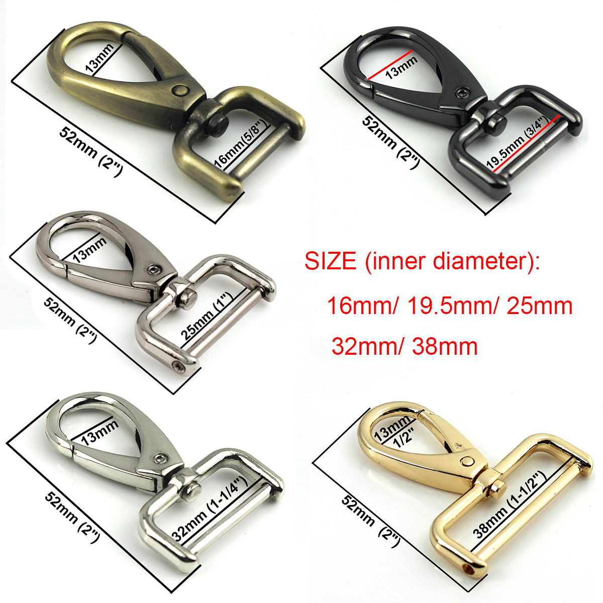 1 Chiếc Kim Loại Có Thể Tháo Rời Ốp Móc Kích Hoạt Kẹp Khóa Cho Dây Da/Dây Móc Khóa Webbing Thú Cưng Dây Xích Móc 5 kích Cỡ