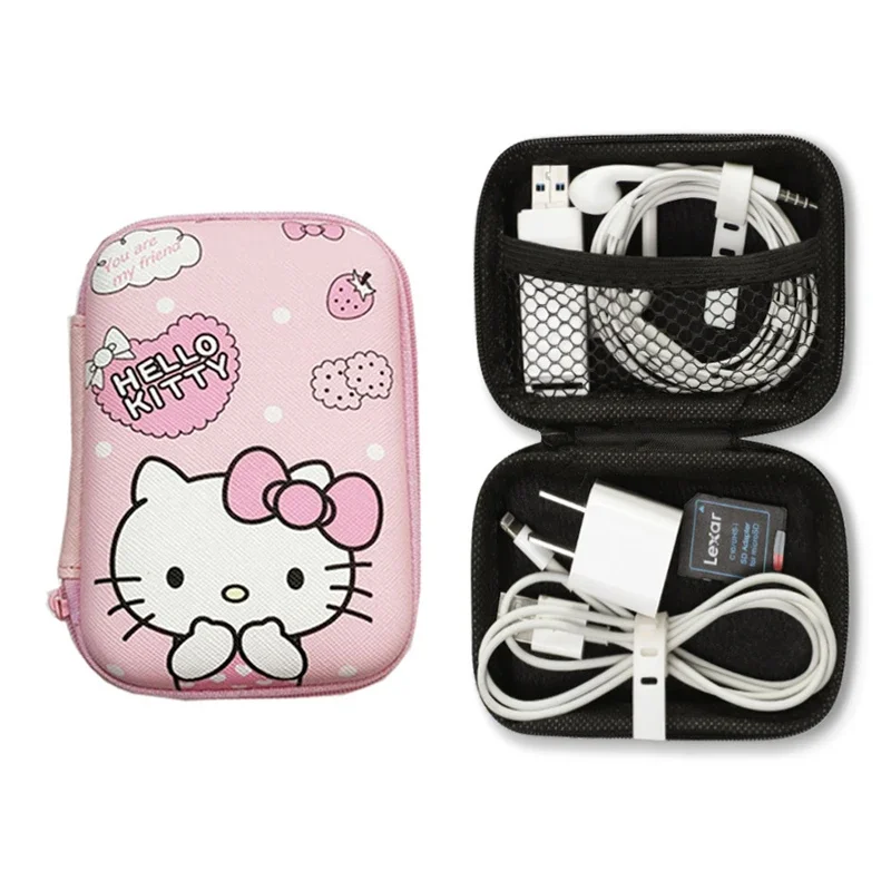 Kawaii Hello Kittys Datakabel Oplader Sorteren Opbergtas Meisje Cartoon Reizen Draagbare Cosmetische Sieraden Opslag Beschermhoes