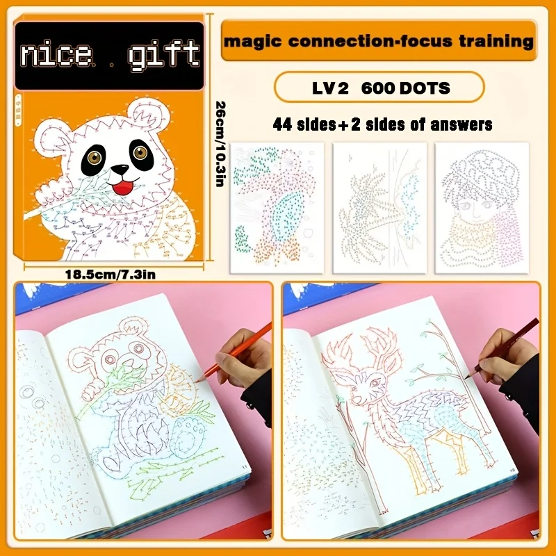 44 complex patterns+answers, digital connected drawing book,3 different difficulty levels, concentration,and patience training ﻿