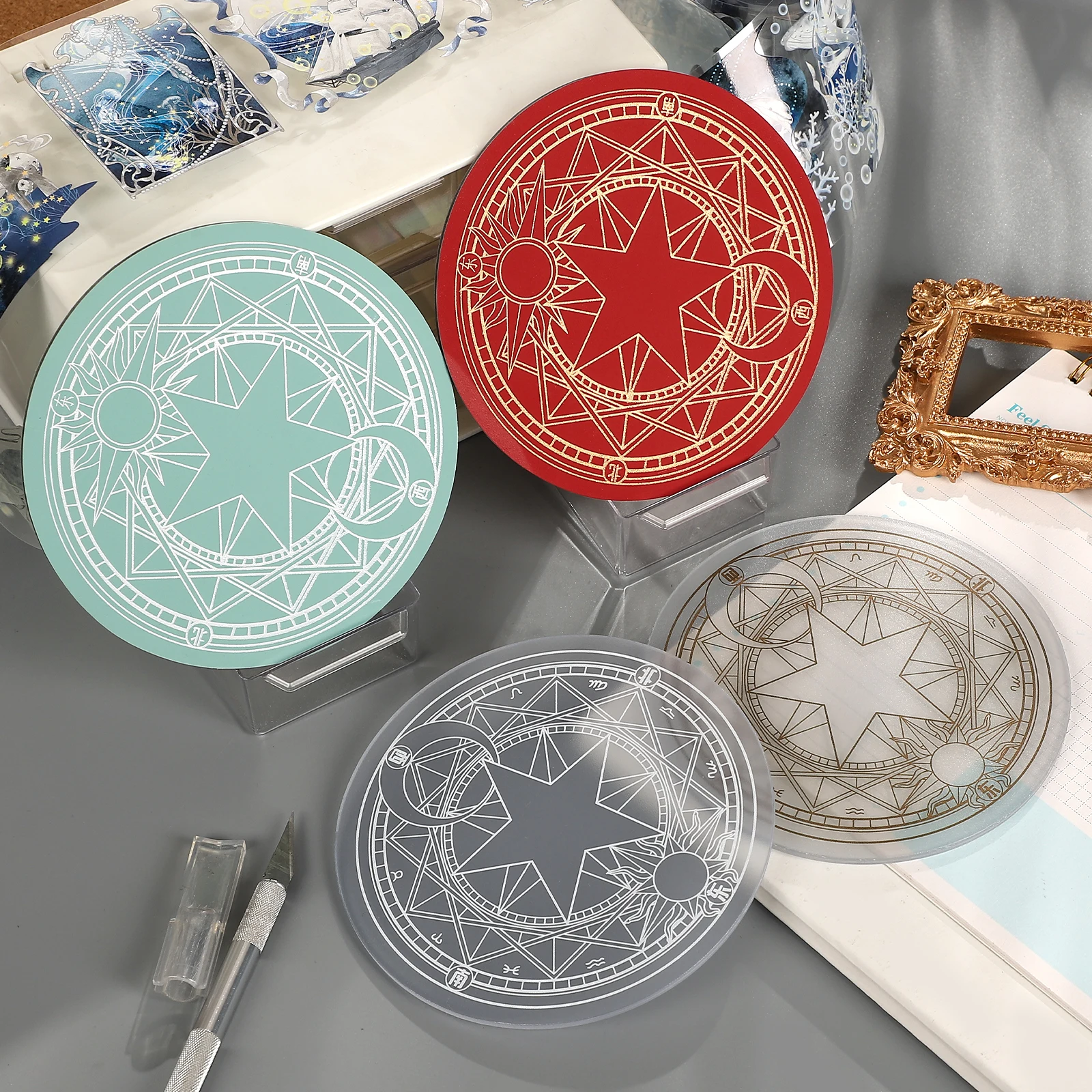 JIANWU Circular Magic Circle Pattern Backing Plate Cutting Board Cutting Mats Creative DIY Journal Student Supplies Stationery