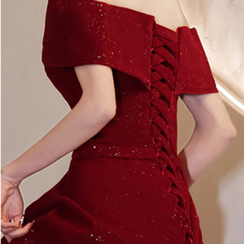 DongCMY ใหม่หนึ่งไหล่ชุดราตรีคอเรือหมั้น Boho ชุดมักจะสวมใส่ Elegant Red PARTY Dresses สําหรับผู้หญิง 2025