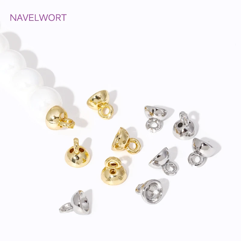 4.5/6mm 18k banhado a ouro latão pérola pulseira termina conector com laço, tampas de extremidade de jóias, para diy jóias fazendo acessórios