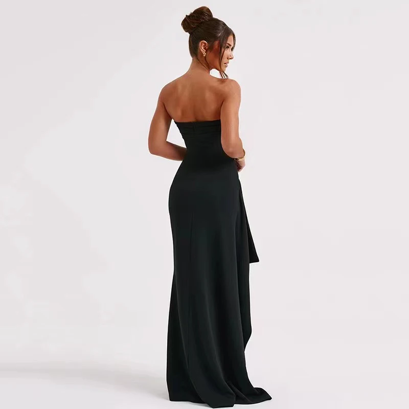 2024 ฤดูร้อน Slash คอชุดราตรีชุดลําลอง High Slit ชุดยาว Elegant Backless เซ็กซี่ชุด Vestidos