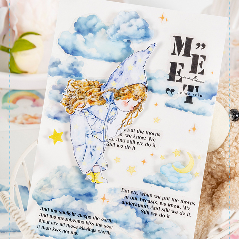 Mr. Paper, 6 styles, 200cm/roll, cloud themed PET tape, scrapbook, phone case, notebook, water cup decoration sticker tape