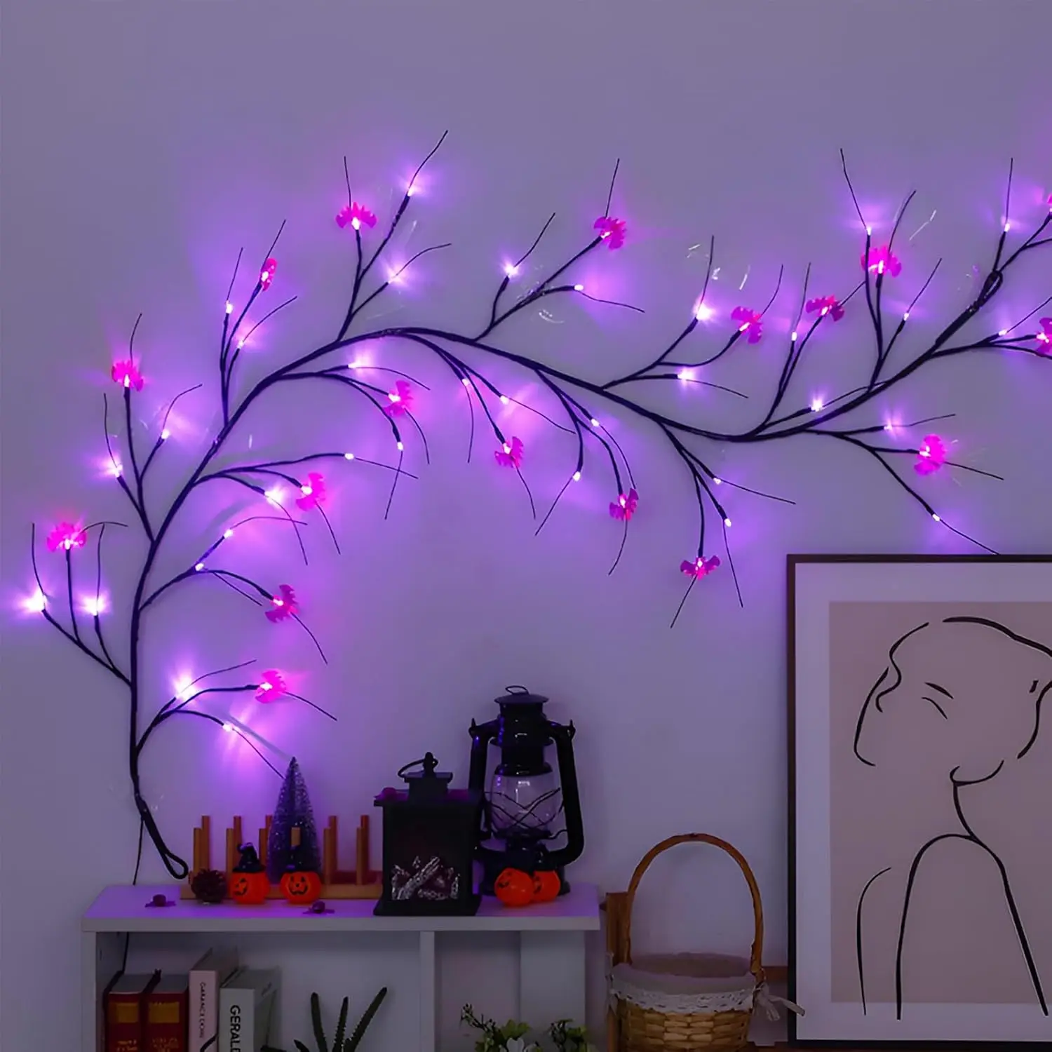 Halloween Lichter Fledermaus Kürbis Led String Licht Weide Rebe Licht Biegsamen Baum Lampe Halloween Party Home Decor Happy Halloween