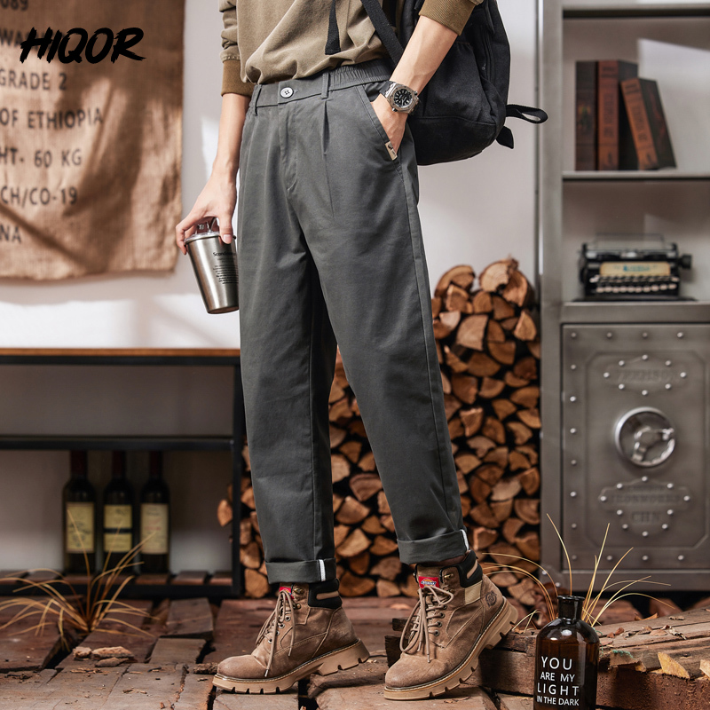 Hiqor-メンズ伸縮性ウエストカーゴパンツ,コットンカジュアルパンツ,ワークウェア,ストレートパンツ,ラージサイズ28-38,新作コレクション