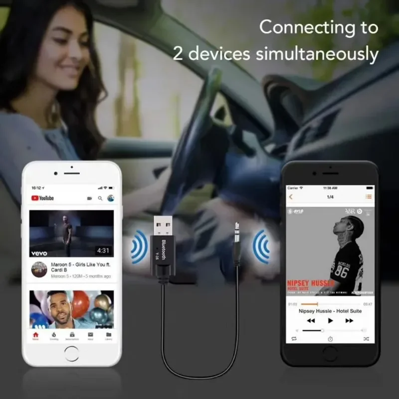 VIKEFON Bluetooth 5.0 Audio-Empfängerkabel verwandeln USB-Empfänger-Dongle 3,5 mm AUX-Buchse Drahtloses Auto-Musik-Adapterkabel