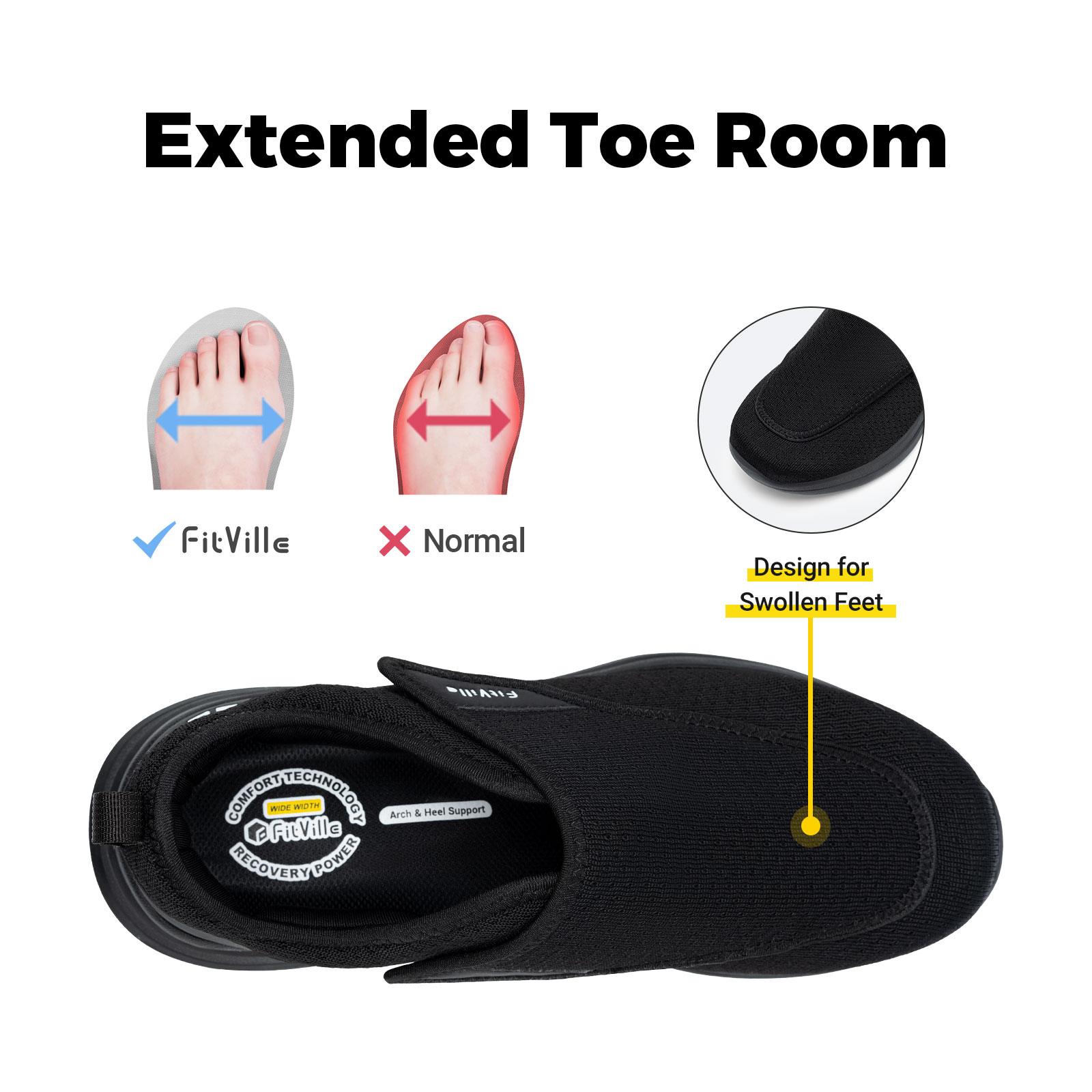 FitVille Extra breite Herren-Diabetikerschuhe für ältere orthopädische Füße, geschwollener, verstellbarer Wanderschuh, Schmerzlinderung älterer Fuß