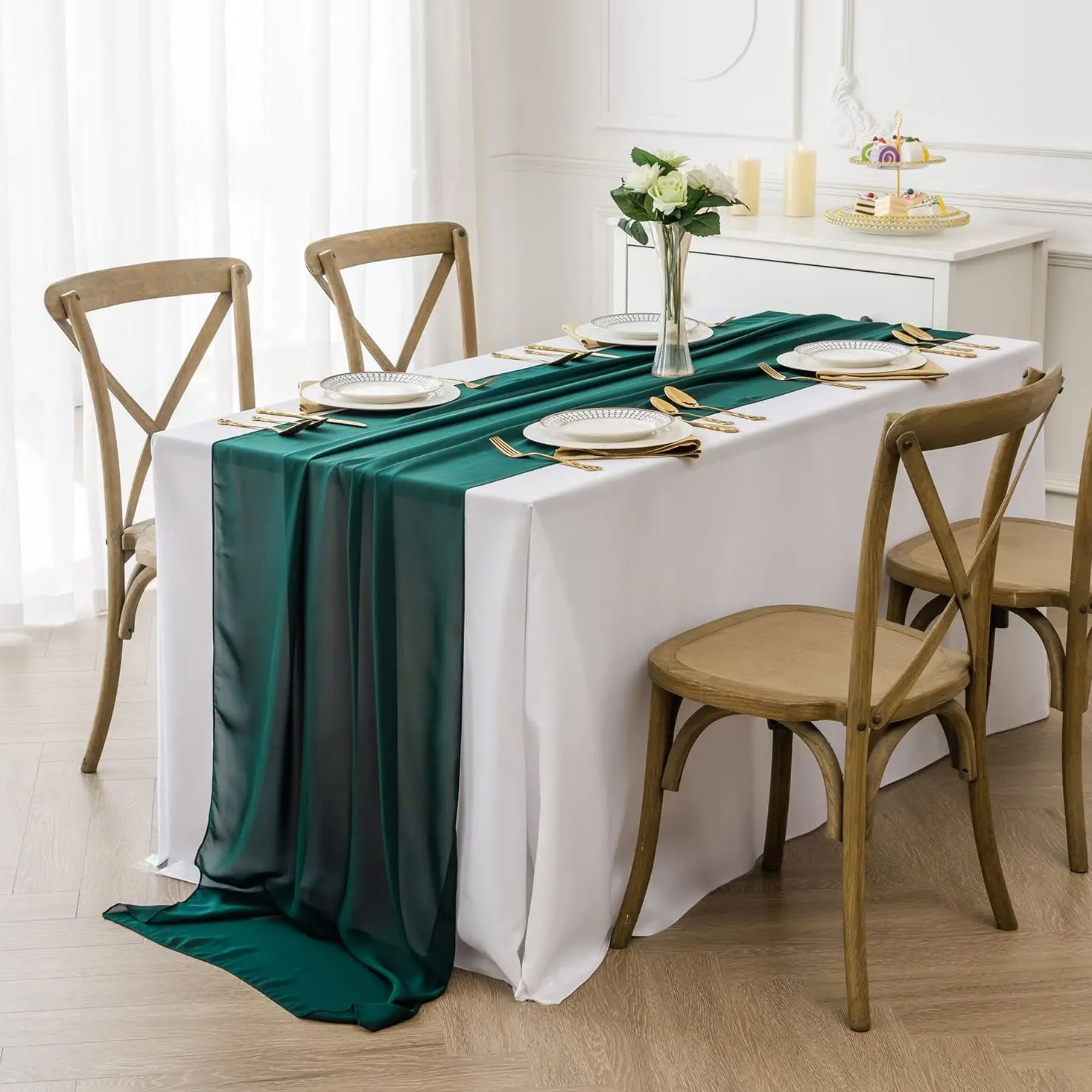 1PC/4PCS Chiffon Tischläufer 30x300cm Sheer Romantischer Tischläufer für Hochzeit Geburtstag Party Brautparty Außendekoration