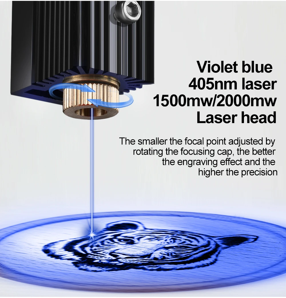 NEJE 푸른 빛 CNC 초점 모듈 레이저 1000mW/1500mW/2000mW 레이저 파장 405nm 레이저 조각 DIY 부품