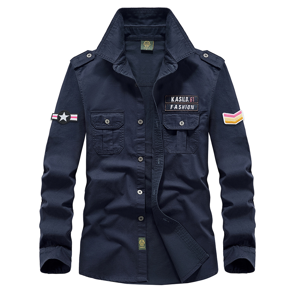 2025 nueva camisa informal de algodón de primavera para hombre herramientas militares de gran tamaño suelta de manga larga Cargo s ropa sólida de alta calidad para hombre