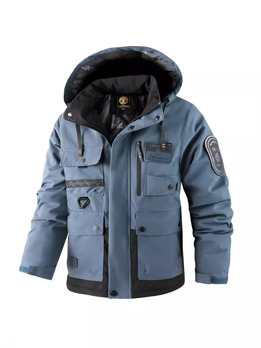 Novo masculino grosso acolchoado jaqueta ao ar livre quente acolchoado jaqueta de inverno masculino tamanho grande jaqueta com capuz à prova dwaterproof água
